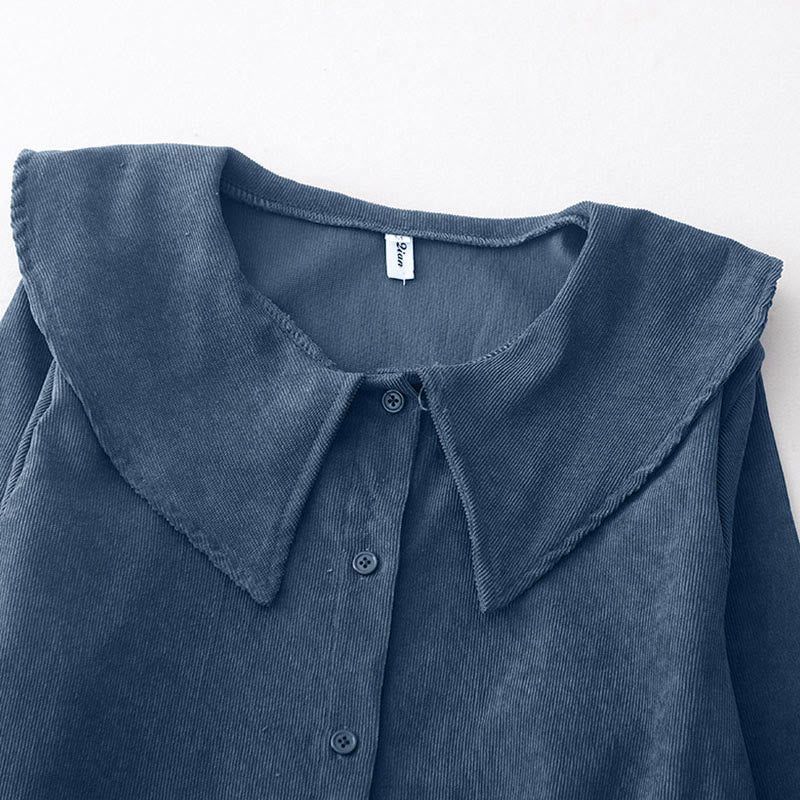 Robe midi en velours côtelé à manches longues et poches, ornée de boutons unis et de motifs de Buddha Stones - image 4