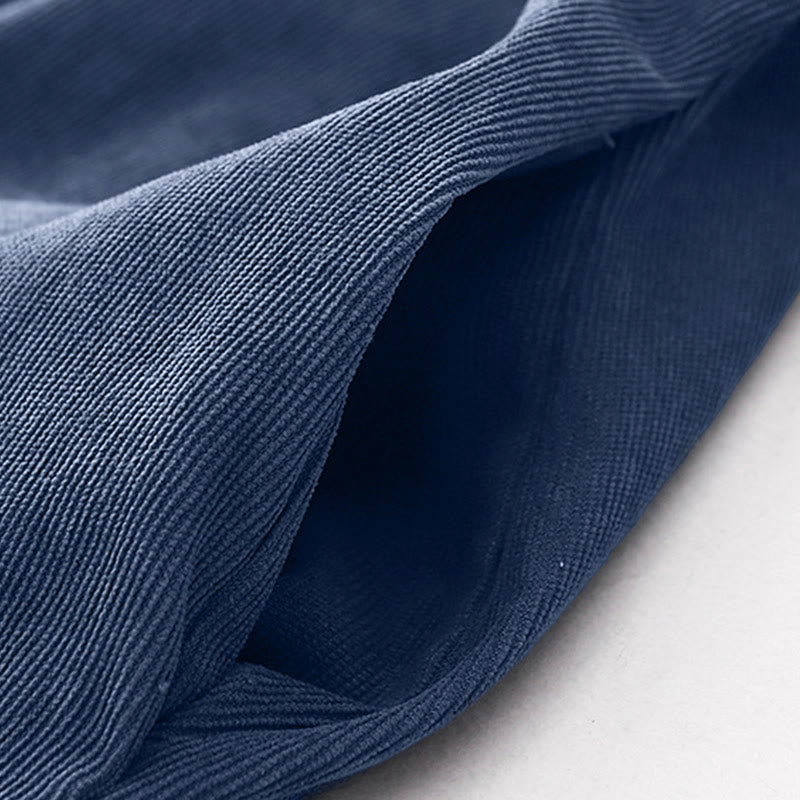 Robe midi en velours côtelé à manches longues et poches, ornée de boutons unis et de motifs de Buddha Stones - image 8