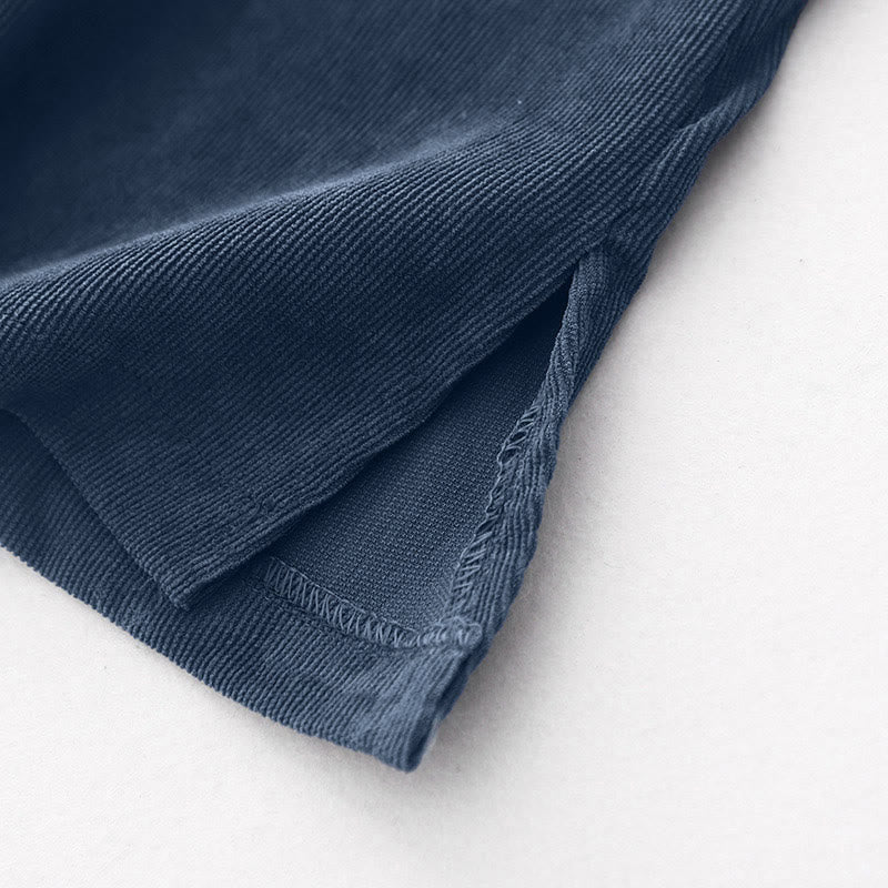 Robe midi en velours côtelé à manches longues et poches, ornée de boutons unis et de motifs de Buddha Stones - image 11