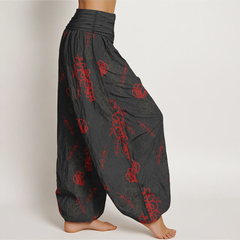 Pantalon harem en coton à taille élastique pour femme, imprimé de Buddha Stones, de fleurs et de branches peintes à la main - image 7