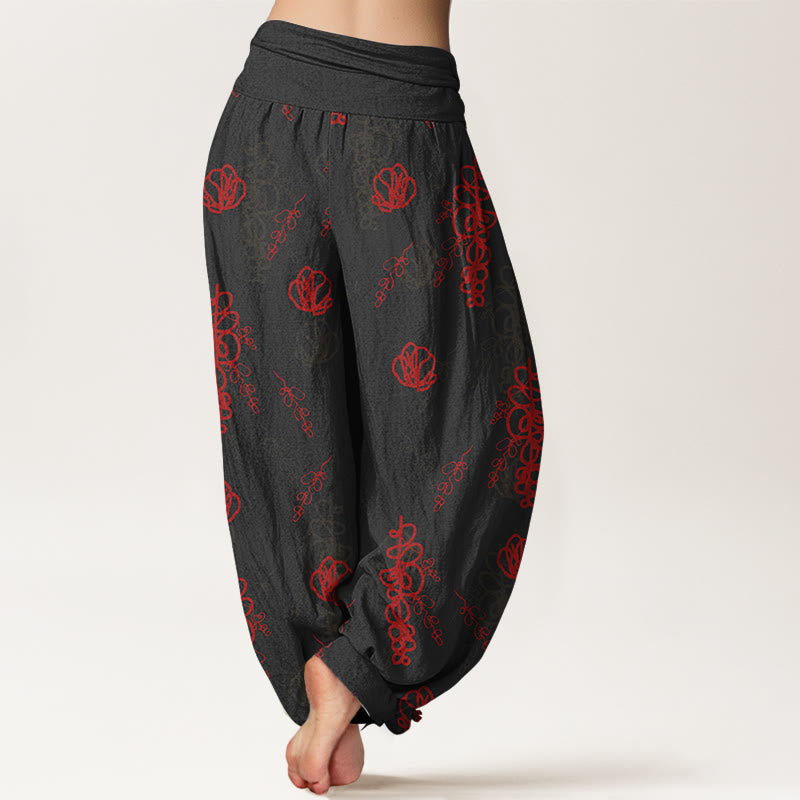 Pantalon harem en coton à taille élastique pour femme, imprimé de Buddha Stones, de fleurs et de branches peintes à la main - image 6