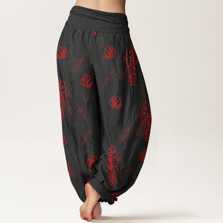 Pantalon harem en coton à taille élastique pour femme, imprimé de Buddha Stones, de fleurs et de branches peintes à la main - image 6