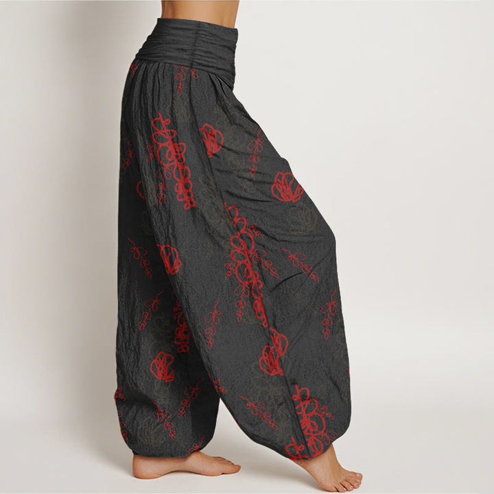 Pantalon harem en coton à taille élastique pour femme, imprimé de Buddha Stones, de fleurs et de branches peintes à la main - image 7