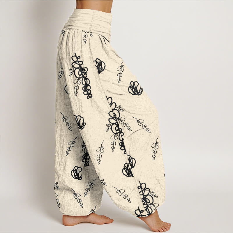 Pantalon harem en coton à taille élastique pour femme, imprimé de Buddha Stones, de fleurs et de branches peintes à la main - image 10