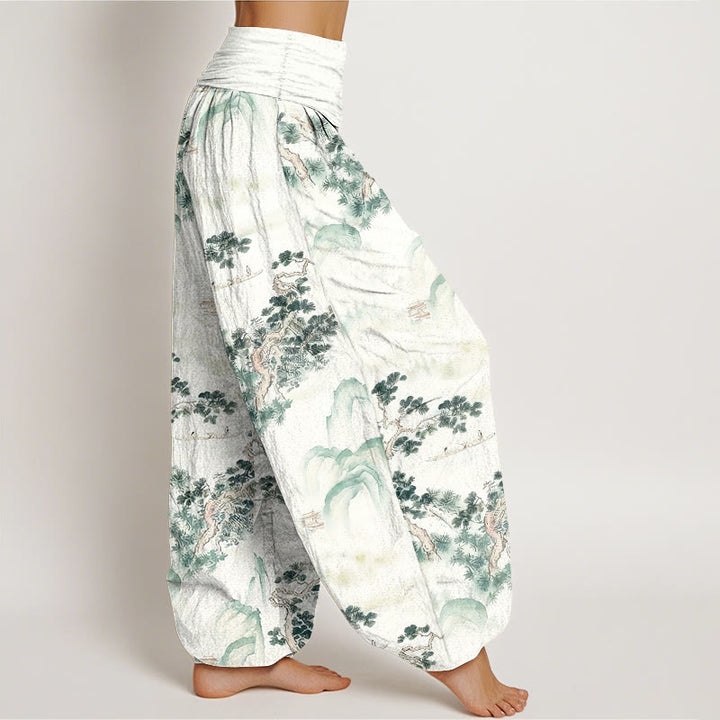 Pantalon harem femme en pur coton, taille élastique, imprimé Buddha Stones, pins et montagnes - image 2