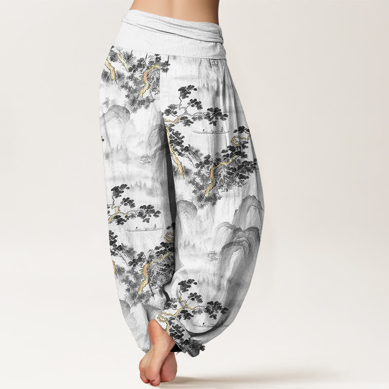 Pantalon harem femme en pur coton, taille élastique, imprimé Buddha Stones, pins et montagnes - image 6