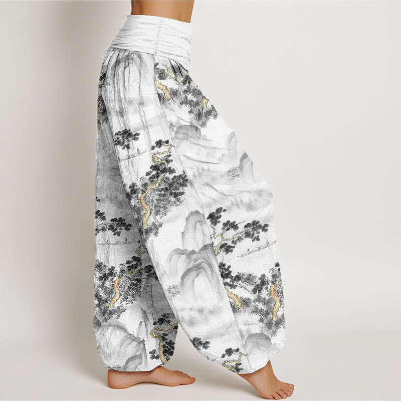 Pantalon harem femme en pur coton, taille élastique, imprimé Buddha Stones, pins et montagnes - image 7