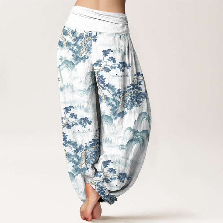 Pantalon harem femme en pur coton, taille élastique, imprimé Buddha Stones, pins et montagnes - image 10