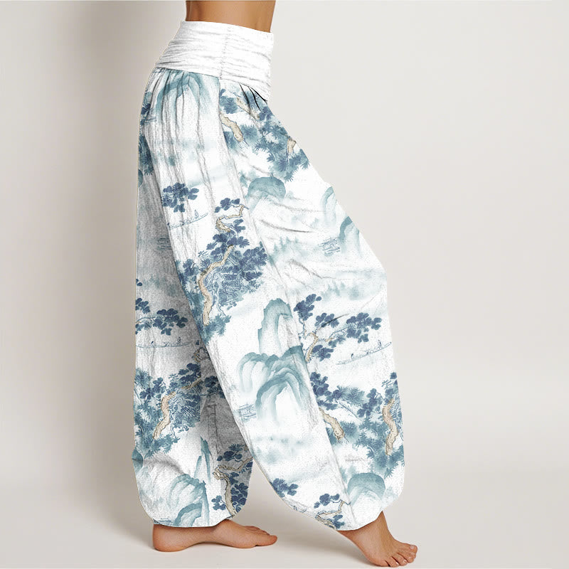 Pantalon harem femme en pur coton, taille élastique, imprimé Buddha Stones, pins et montagnes - image 9