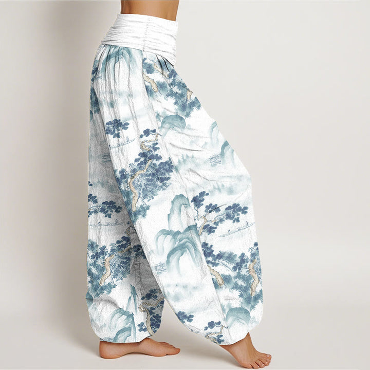 Pantalon harem femme en pur coton, taille élastique, imprimé Buddha Stones, pins et montagnes - image 9