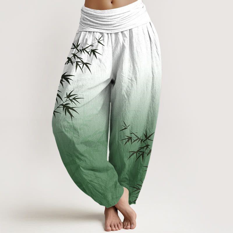 Pantalon harem femme en pur coton, motif dégradé de Buddha Stones , taille élastique - Vert mer moyen - US16，UK/AU20，EU48 (3XL) - image 0