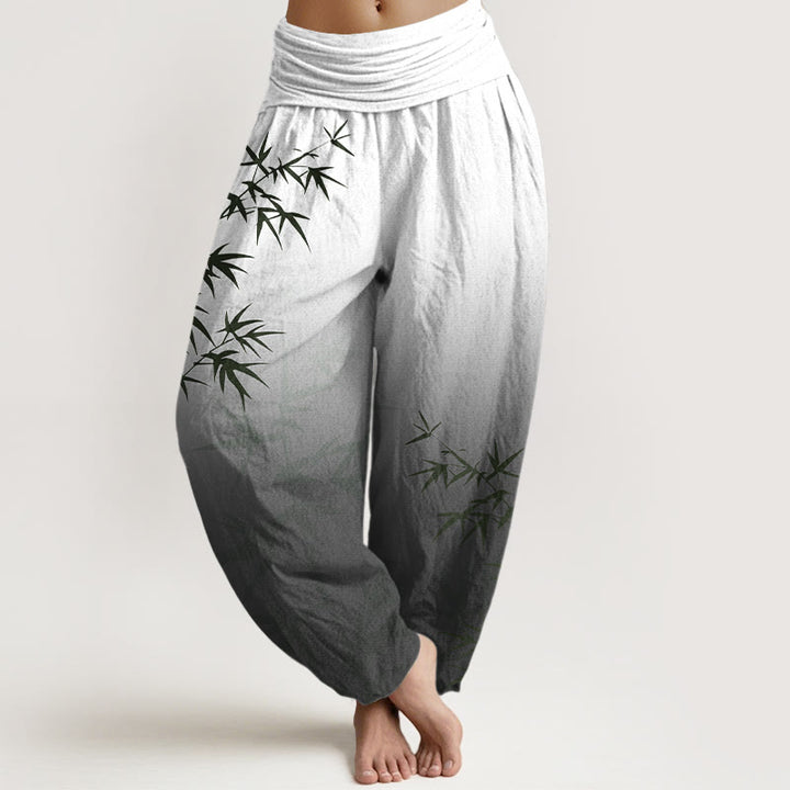 Pantalon harem femme en pur coton, motif dégradé de Buddha Stones , taille élastique - Noir - US16，UK/AU20，EU48 (3XL) - image 5