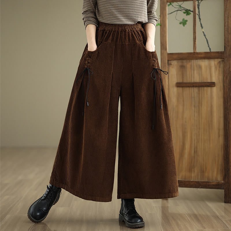 Pantalon en velours côtelé à jambes larges, couleur unie, avec cordon de serrage et poches, pour femme, de la Buddha Stones. - SaddleBrown - US8-10，UK/AU12-14，EU40-42 (2XL) - image 16