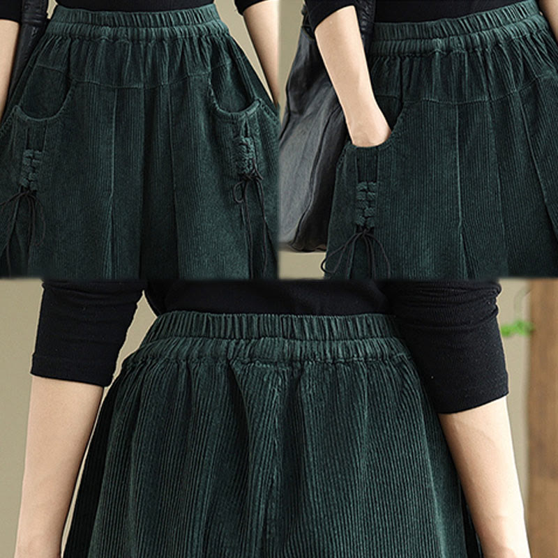 Pantalon en velours côtelé à jambes larges, couleur unie, avec cordon de serrage et poches, pour femme, de la Buddha Stones. - image 29