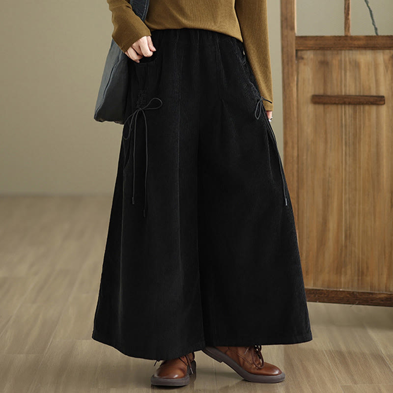 Pantalon en velours côtelé à jambes larges, couleur unie, avec cordon de serrage et poches, pour femme, de la Buddha Stones. - image 13