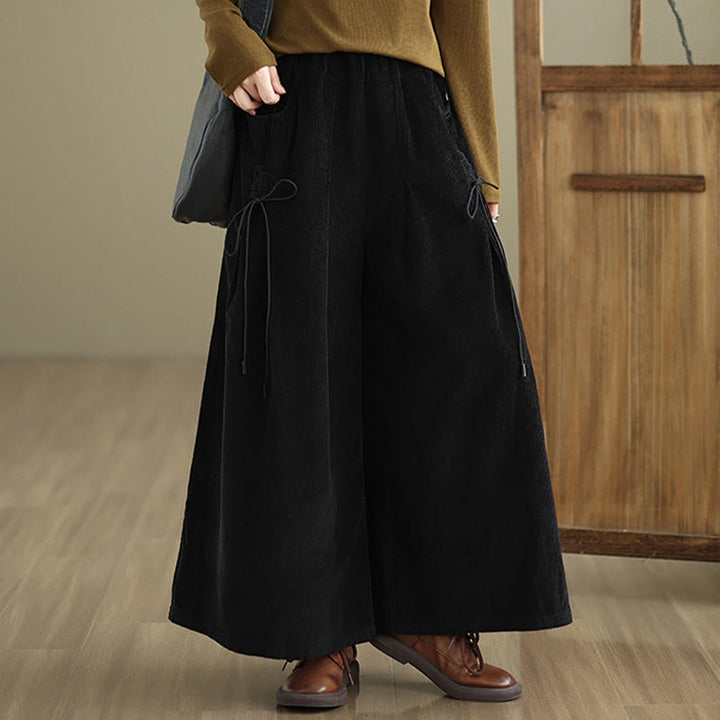 Pantalon en velours côtelé à jambes larges, couleur unie, avec cordon de serrage et poches, pour femme, de la Buddha Stones. - image 13