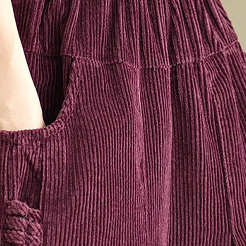 Pantalon en velours côtelé à jambes larges, couleur unie, avec cordon de serrage et poches, pour femme, de la Buddha Stones. - image 7