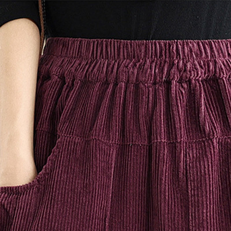 Pantalon en velours côtelé à jambes larges, couleur unie, avec cordon de serrage et poches, pour femme, de la Buddha Stones. - image 6