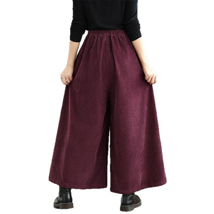 Pantalon en velours côtelé à jambes larges, couleur unie, avec cordon de serrage et poches, pour femme, de la Buddha Stones. - image 9