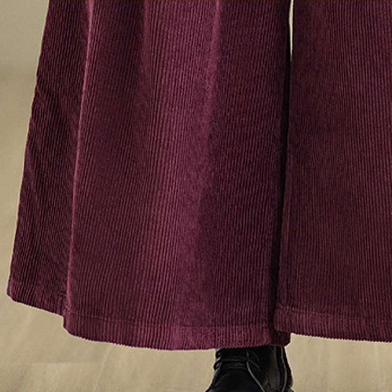 Pantalon en velours côtelé à jambes larges, couleur unie, avec cordon de serrage et poches, pour femme, de la Buddha Stones. - image 8