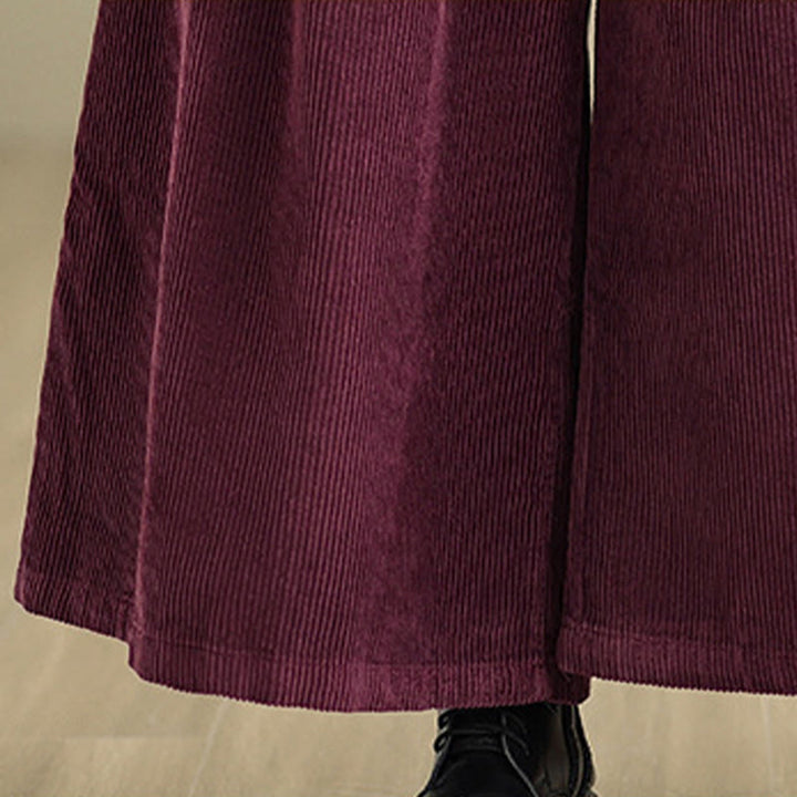 Pantalon en velours côtelé à jambes larges, couleur unie, avec cordon de serrage et poches, pour femme, de la Buddha Stones. - image 8