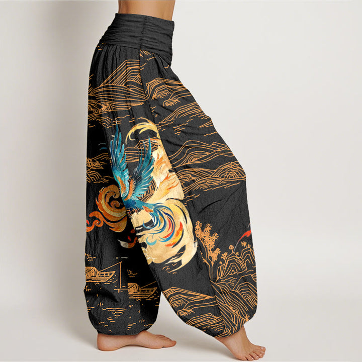 Pantalon harem en pur coton à taille élastique pour femme, motif paysage de montagnes et Buddha Stones - image 2