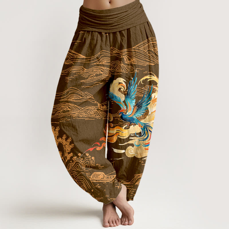 Pantalon harem en pur coton à taille élastique pour femme, motif paysage de montagnes et Buddha Stones - Pérou - US16，UK/AU20，EU48 (3XL) - image 5