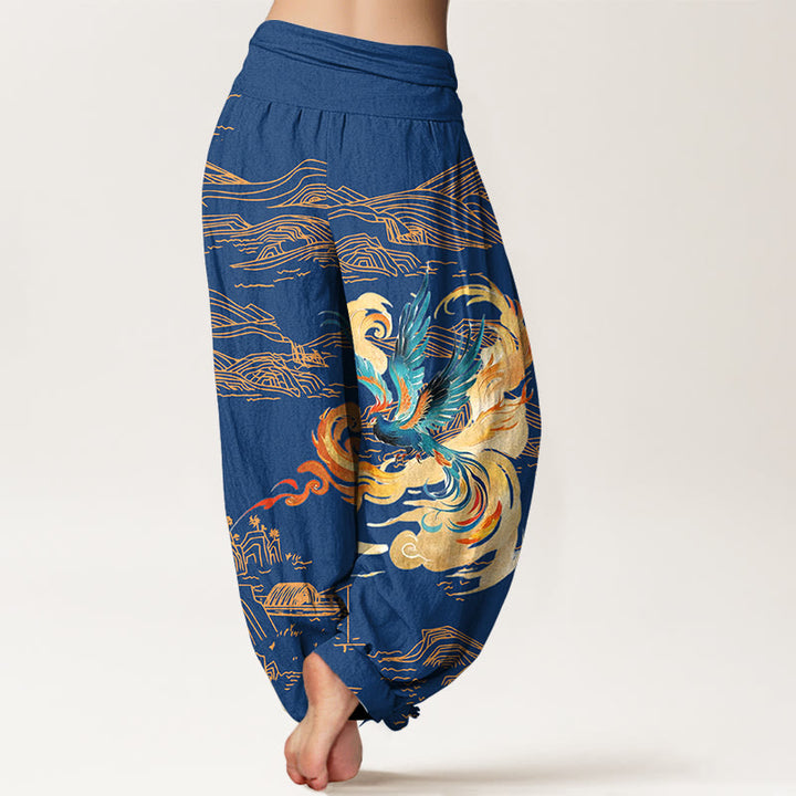 Pantalon harem en pur coton à taille élastique pour femme, motif paysage de montagnes et Buddha Stones - image 9