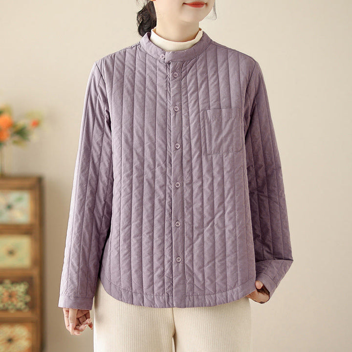 Veste thermique en coton à manches longues, col montant, design simple, avec poche, de la marque Buddha Stones. - Prune - US8-10，UK/AU12-14，EU40-42 (2XL) - image 0