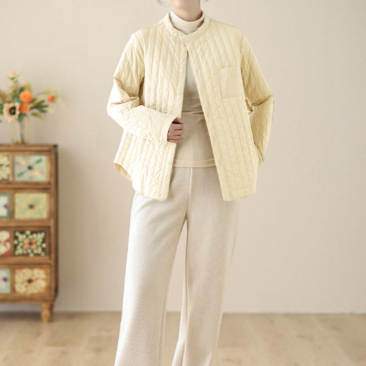 Veste thermique en coton à manches longues, col montant, design simple, avec poche, de la marque Buddha Stones. - image 10