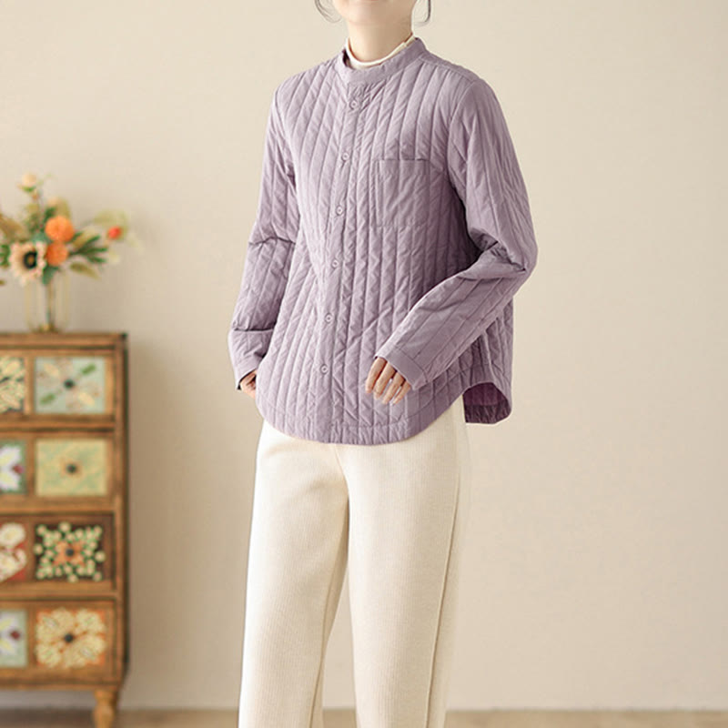 Veste thermique en coton à manches longues, col montant, design simple, avec poche, de la marque Buddha Stones. - image 4