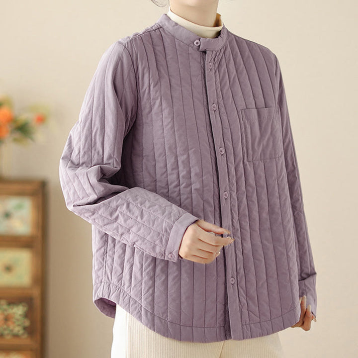 Veste thermique en coton à manches longues, col montant, design simple, avec poche, de la marque Buddha Stones. - image 3