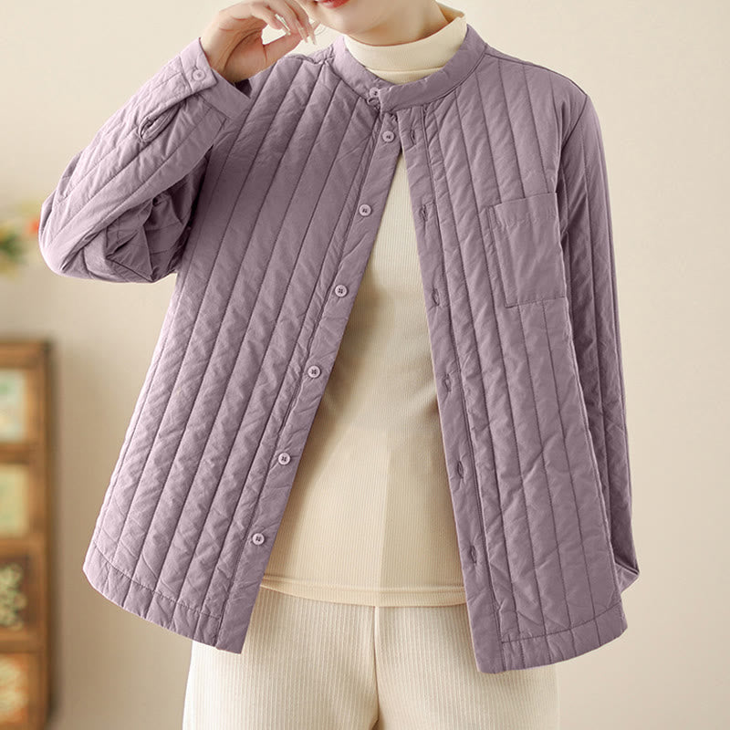 Veste thermique en coton à manches longues, col montant, design simple, avec poche, de la marque Buddha Stones. - image 2