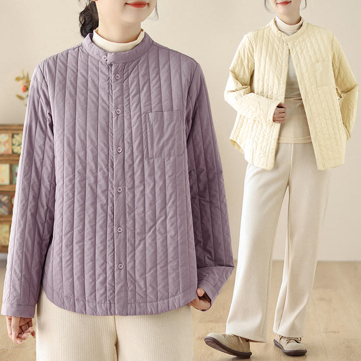 Veste thermique en coton à manches longues, col montant, design simple, avec poche, de la marque Buddha Stones. - image 17