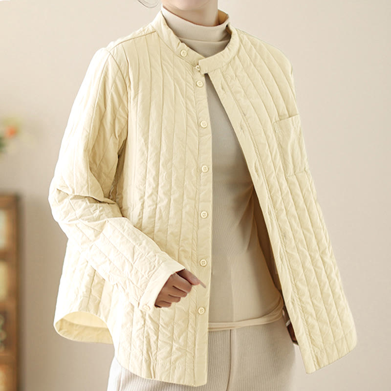 Veste thermique en coton à manches longues, col montant, design simple, avec poche, de la marque Buddha Stones. - image 9