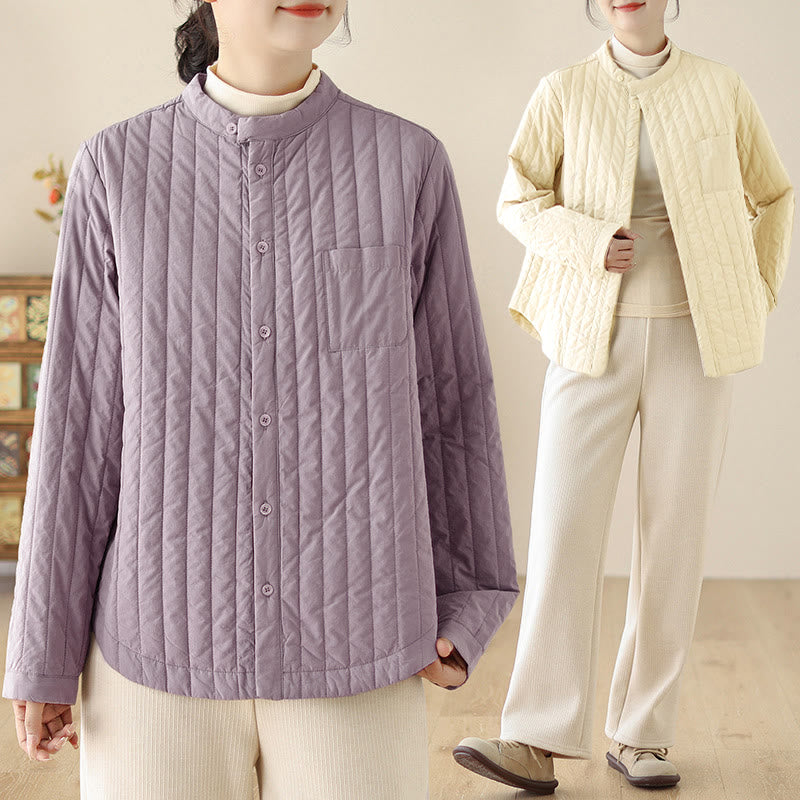 Veste thermique en coton à manches longues, col montant, design simple, avec poche, de la marque Buddha Stones. - image 17