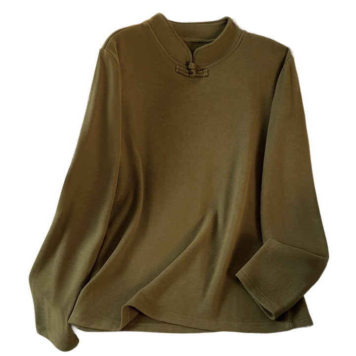 Chemise à manches longues en coton pour femme, motif Buddha Stones , col montant et boutons brandebourg, couleur unie printanière - image 23