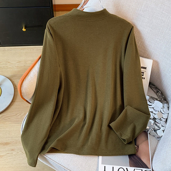 Chemise à manches longues en coton pour femme, motif Buddha Stones , col montant et boutons brandebourg, couleur unie printanière - image 15