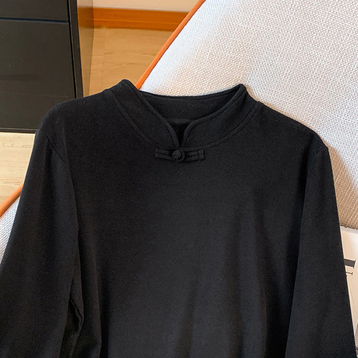 Chemise à manches longues en coton pour femme, motif Buddha Stones , col montant et boutons brandebourg, couleur unie printanière - image 28