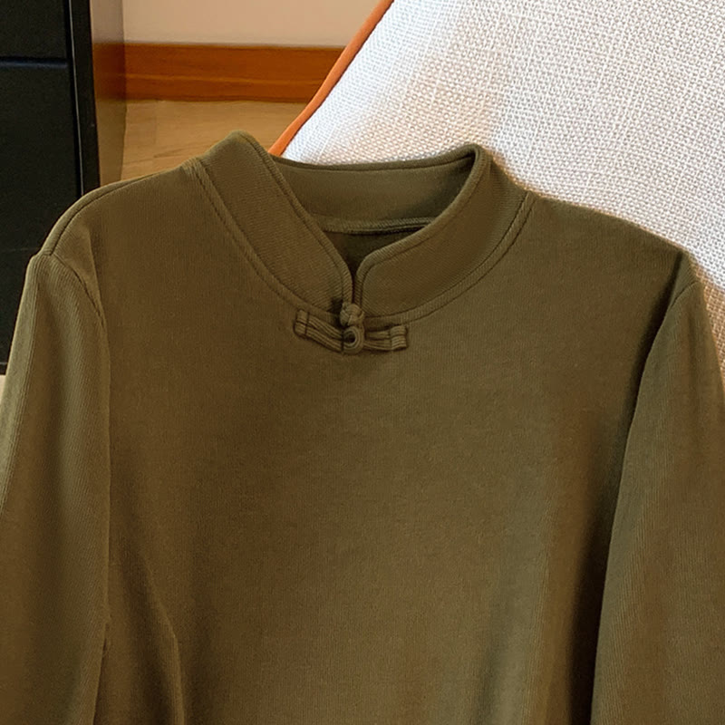 Chemise à manches longues en coton pour femme, motif Buddha Stones , col montant et boutons brandebourg, couleur unie printanière - image 16