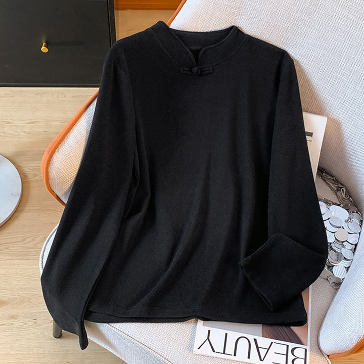 Chemise à manches longues en coton pour femme, motif Buddha Stones , col montant et boutons brandebourg, couleur unie printanière - image 25