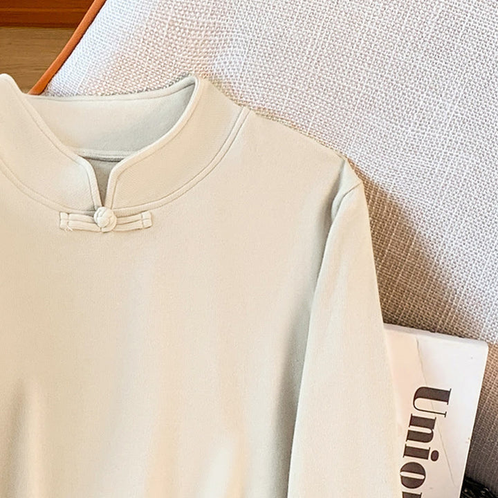 Chemise à manches longues en coton pour femme, motif Buddha Stones , col montant et boutons brandebourg, couleur unie printanière - image 8