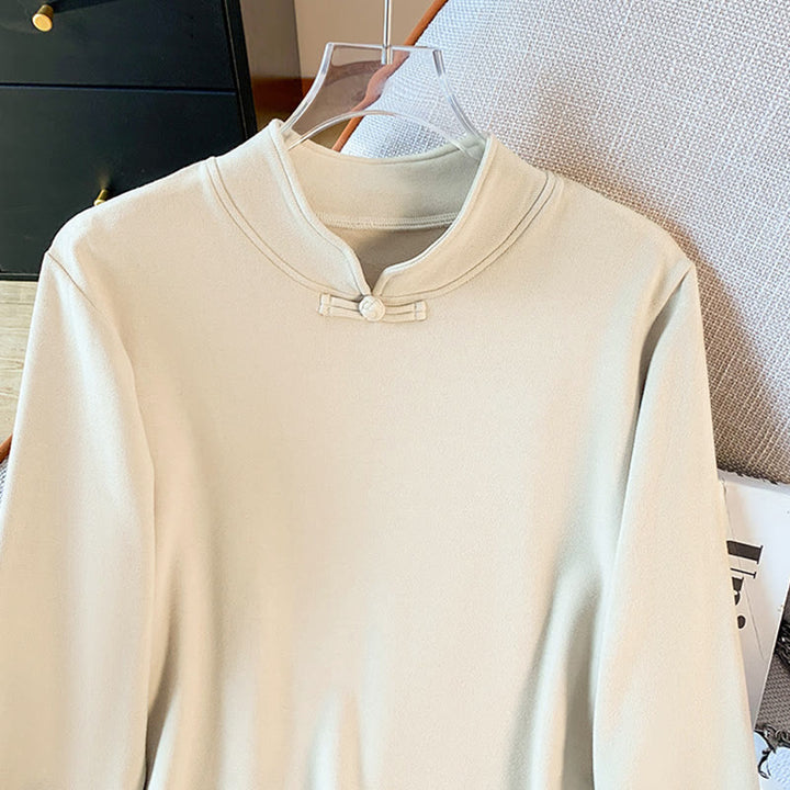 Chemise à manches longues en coton pour femme, motif Buddha Stones , col montant et boutons brandebourg, couleur unie printanière - image 5