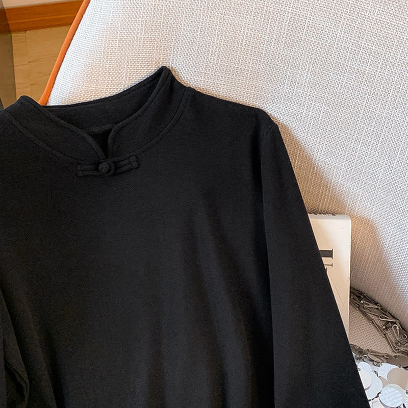 Chemise à manches longues en coton pour femme, motif Buddha Stones , col montant et boutons brandebourg, couleur unie printanière - image 31