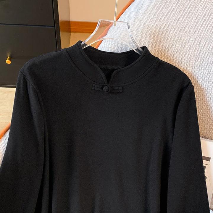 Chemise à manches longues en coton pour femme, motif Buddha Stones , col montant et boutons brandebourg, couleur unie printanière - image 27