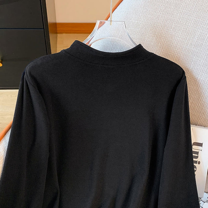 Chemise à manches longues en coton pour femme, motif Buddha Stones , col montant et boutons brandebourg, couleur unie printanière - image 29