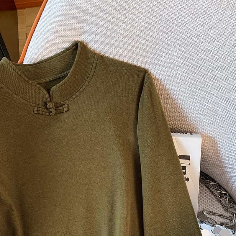 Chemise à manches longues en coton pour femme, motif Buddha Stones , col montant et boutons brandebourg, couleur unie printanière - image 18