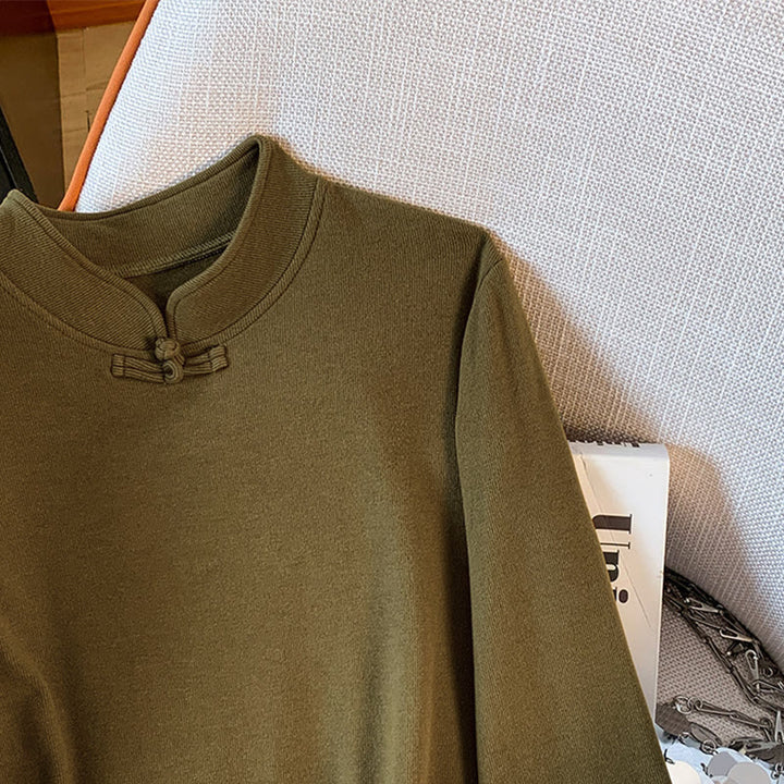 Chemise à manches longues en coton pour femme, motif Buddha Stones , col montant et boutons brandebourg, couleur unie printanière - image 18