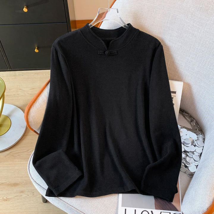 Chemise à manches longues en coton pour femme, motif Buddha Stones , col montant et boutons brandebourg, couleur unie printanière - Noir - US8-10，UK/AU12-14，EU40-42 (2XL) - image 24