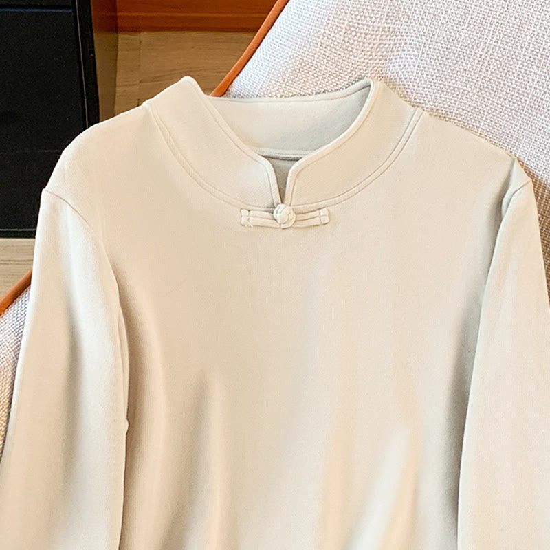 Chemise à manches longues en coton pour femme, motif Buddha Stones , col montant et boutons brandebourg, couleur unie printanière - image 4